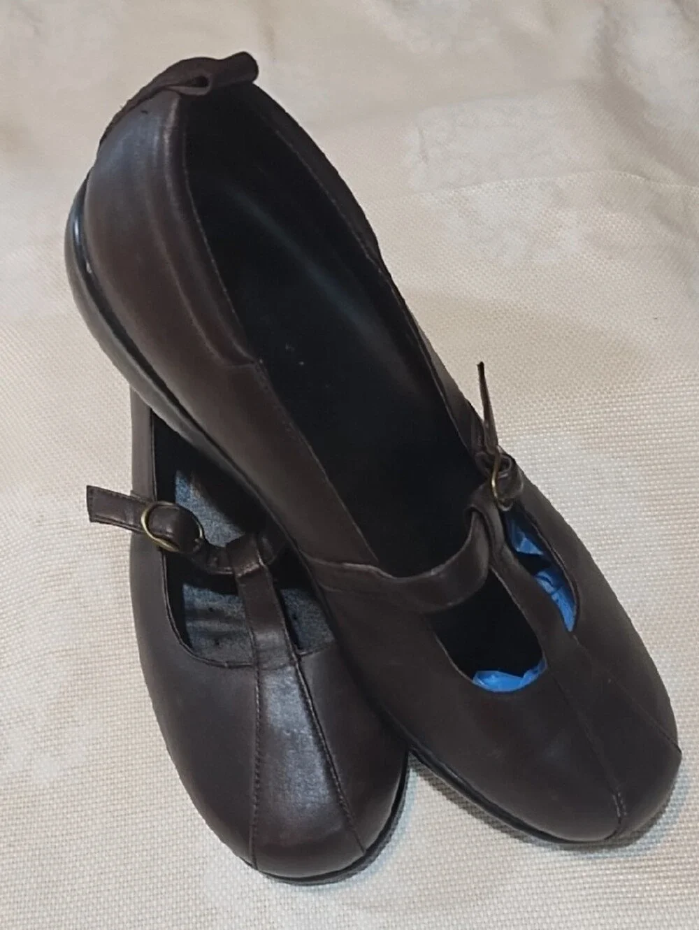 Women's Black T‑Strap Mary Jane Flats Leather 7.5 W Slip Resistant Orthopedic.